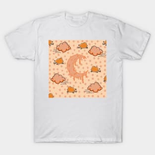 melting crescent moon cloud night orange polka dots T-Shirt